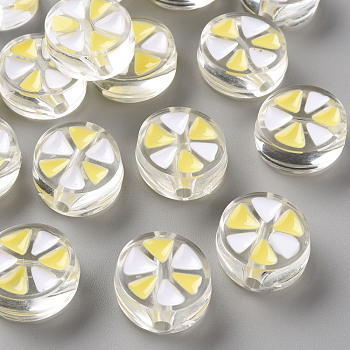 Transparent Enamel Acrylic Beads, Flat Round with Triangle, Champagne Yellow, 20x9mm, Hole: 3.5mm
