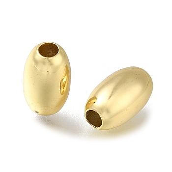 Rack Plating Brass Beads, Long-Lasting Plated, Lead Free & Cadmium Free, Rice, Real 18K Gold Plated, 10x6mm, Hole: 2.5mm