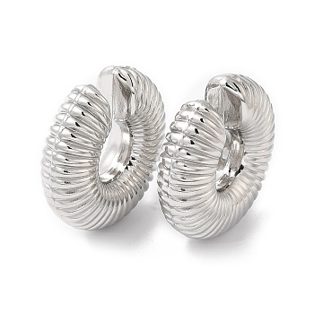 Rack Plating Brass Textured Round Cuff Earrings, Long-Lasting Plated, Cadmium Free & Lead Free, Platinum, 29x30x10mm