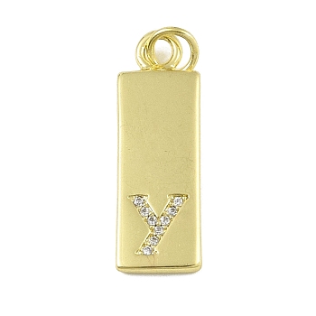 Brass Micro Pave Clear Cubic Zirconia Pendants, Real 18K Gold Plated, Rectangle, Letter Y, 23.5x7.5x2mm, Hole: 3mm