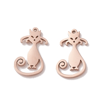 304 Stainless Steel Pendants, Cat, Rose Gold, 12.5x8x0.8mm, Hole: 0.7mm