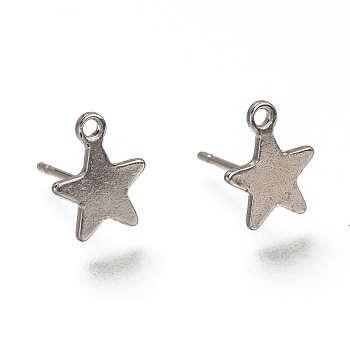 304 Stainless Steel Stud Earring Findings, with Loop, Star, Stainless Steel Color, 10x8.5x1mm, Hole: 1mm, Pin: 0.8mm