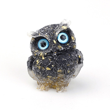 Resin Home Display Decorations, with Natural Obsidian Chips and Gold Foil Inside, Owl, Random Eye Color, 60x50x42mm