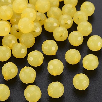 Imitation Jelly Acrylic Beads, Faceted, Round, Yellow, 10x9.5mm, Hole: 1.8mm, about 890pcs/500g