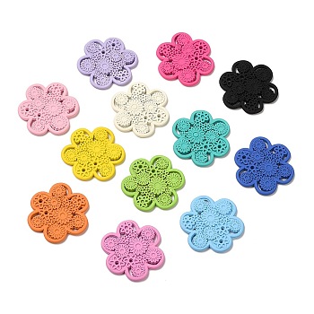 Rubberized Style Acrylic Beads, Flower, Mixed Color, 40x37x4mm, Hole: 1.8mm