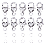 Tibetan Style Heart Alloy Lobster Claw Clasps, Lead Free & Cadmium Free & Nickel Free, with Iron Open Jump Rings, Antique Silver & Platinum, 80pcs/box(TIBE-PH0005-17)