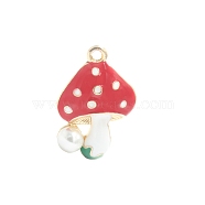 Alloy Enamel Pendants, with Imitation Pearl Beaded, Mushroom Charms, Red, 23x16mm(MUSH-PW0001-009C)