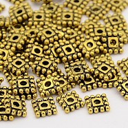 Tibetan Style Spacer Beads, Cadmium Free & Nickel Free & Lead Free, Square, Antique Golden, 7x7x2mm, Hole: 2mm(TIBEB-00697-AG-NR)