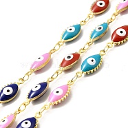 Handmade Eco-friendly Brass Enamel Horse Eye with Evil Eye Link Chain, Real 18K Gold Plated, Lead Free & Cadmium Free, Soldered, with Spool, Colorful, 16x6.5x4mm(CHC-I045-18G)