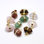 Double Terminated Pointed Gemstone Pendants, with Golden Tone Brass Findings, 15~17x22x13mm, Hole: 8x5mm(G-P049-G)
