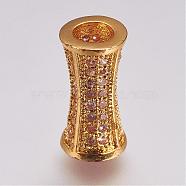 Brass Micro Pave Cubic Zirconia Beads, Tube, Golden, 12x6mm, Hole: 3mm(ZIRC-G087-29G)