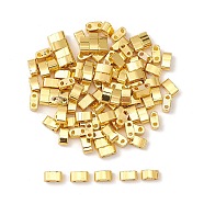 Metallic Colours Glass Seed Beads, 2-Hole, Rectangle, Golden Plated, 4.5~5.5x2x2~2.5mm, Hole: 0.5~0.8mm(SEED-YW0002-36A)