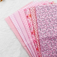 Cotton Fabric, for Patchwork, Sewing Tissue to Patchwork, Square with Flower Pattern, Pink, 25x25cm, 7 sheets/set(PW-WG96673-02)