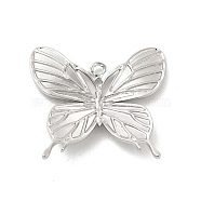 304 Stainless Steel Pendants, Butterfly Charm, Stainless Steel Color, 31.5x36x3.5mm, Hole: 2mm(STAS-B032-03P)