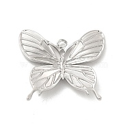 Non-Tarnish 304 Stainless Steel Pendants, Butterfly Charm, Stainless Steel Color, 31.5x36x3.5mm, Hole: 2mm(STAS-B032-03P)