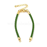 Leather Braided Cord Link Bracelets, Fit for Connector Charms, with Long-Lasting Plated Rack Plating Colden Tone Brass Lobster Claw Clasp & Chain Extender, Green, 6x1/8 inch(15.2cm), Hole: 2mm(MAK-K022-01G-11)