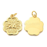 Rack Plating Brass Pendants, with Jump Ring, Lead Free & Cadmium Free, Long-Lasting Plated, Clover with Number 24 Charm, Real 18K Gold Plated, 16x14x2mm, Hole: 3.6mm(KK-D026-09G)