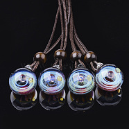 Handmade Lampwork Pendants, Galaxy Universe Ball, with Two Color Small Ball Inside, Colorful, 27~28x20~21x19~20mm, Hole: 3mm(LAMP-S190-01A)