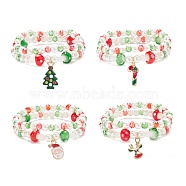 2Pcs 2 Style Glass Pearl & Lampwork Mushroom Beaded Stretch Bracelets Set with Alloy Enamel Christmas Charm for Women, Mixed Color, Inner Diameter: 2-1/4~2-1/2 inch(5.7~6.2cm), 1Pc/style(BJEW-JB08395)