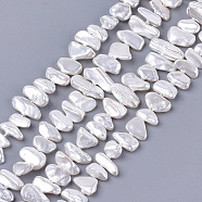 Electroplate Shell Pearl Beads Strands, Chip, Creamy White, 6~13x10~36x3~7mm, Hole: 1mm, about 38~42pcs/strand, 13.7 inch(SSHEL-S261-01F)