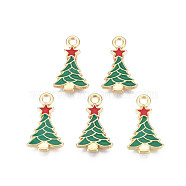 Rack Plating Alloy Enamel Pendants, Cadmium Free & Nickel Free & Lead Free, Light Gold, Christmas Tree with Star, Dark Green, 20x11.5x2.5mm, Hole: 2mm(ENAM-N055-168)