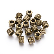 Large Hole Beads, Alloy European Beads, Antique Bronze, Lead Free and Cadmium Free & Nickel Free, Column, Size: about 8.5mm in diameter, 7mm thick, hole: 5mm(X-MLF11539Y-NF)