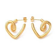 Ion Plating(IP) 304 Stainless Steel Heart Stud Earrings, Real 18K Gold Plated, 24x9mm(EJEW-K244-43G)