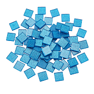 Glitter Glass Cabochons, Mosaic Tiles, for Home Decoration or DIY Crafts, Square, Marine Blue, 20x20x4mm, about 72pcs(GLAA-FH0001-03A)