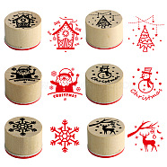 6Pcs 6 Styles Christmas Theme Wooden Stamps, Column with Snowflake & Reindder & Christmas Tree & Santa Claus & Snowman & House, BurlyWood, 13.5x9x2.1cm, Stamp: 30x21mm, 1pc/style(SCRA-PW0007-91)