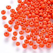 12/0 Baking Paint Glass Round Seed Beads, Orange Red, 1.5~2x1.5mm, Hole: 0.5~1mm, about 30000pcs/pound(SEED-S036-01A-01)