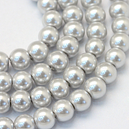 Baking Painted Glass Pearl Bead Strands, Pearlized, Round, Light Grey, 3~4mm, Hole: 0.5mm, about 195pcs/strand, 23.6 inch(HY-Q003-3mm-62)