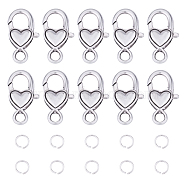 Tibetan Style Heart Alloy Lobster Claw Clasps, Lead Free & Cadmium Free & Nickel Free, with Iron Open Jump Rings, Antique Silver & Platinum, 80pcs/box(TIBE-PH0005-17)