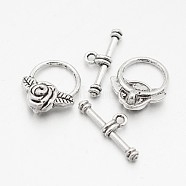 Tibetan Style Alloy Toggle Clasps, Cadmium Free & Lead Free, Flower, Antique Silver, Flower: 19x16x6.5mm, Hole: 1mm, Bar: 23x8x3.5mm, Hole: 2mm(X-TIBE-O007-55)