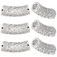6Pcs Brass Micro Pave Cubic Zirconia Beads, Hollow, Curved Tube, Real Platinum Plated, 20x7mm, Hole: 4mm(ZIRC-BBC0002-44P)