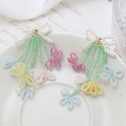 Glass Seed Beaded Woven Flower Pendant Deocrations, for Earrings Mobile Phone Handbag Accessories, Medium Aquamarine, 65x45mm(INS-PW0002-12A)