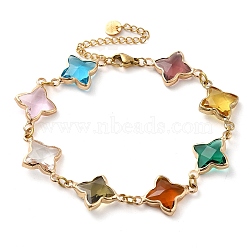 Colorful Glass Link Chain Bracelets, with Golden Brass Chains, Star, 9-7/8 inch(25.2cm), 60mm extender(BJEW-B075-10)