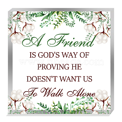 CREATCABIN 1Pc Acrylic Display Bases for Crystal, Home Decorations, Square with Word A Friend Is God's Way of Proving, Leaf Pattern, 100x100x15mm(AJEW-CN0001-36F)