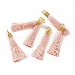 Nylon Tassel Big Pendants, with Iron Findings, Golden, Pink, 80x8.5mm, Hole: 5x6.5mm(FIND-F008-E12)