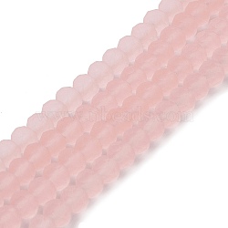 Transparent Glass Beads Strands, Faceted, Frosted, Rondelle, Pink, 6x4.5mm, Hole: 1.4mm, about 86pcs/strand, 16.14 inch(41cm)(EGLA-A034-T6mm-MD22)