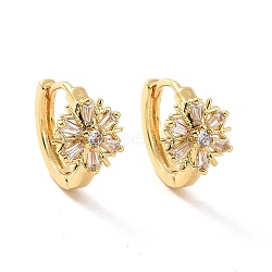 Clear Cubic Zirconia Snowflake Hoop Earrings, Brass Jewelry for Women, Real 18K Gold Plated, 13.5x9.5x16mm, Pin: 0.9mm(EJEW-F298-19G)