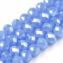 Electroplate Glass Beads Strands, Imitation Jade Beads, Pearl Luster Plated, Faceted, Rondelle, Cornflower Blue, 4x3mm, Hole: 0.4mm, about 123~127pcs/strand, 16.5~17.3 inch(42~44cm)(EGLA-A034-J4mm-A02)