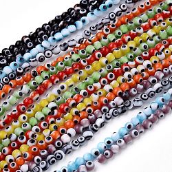 Handmade Evil Eye Lampwork Round Bead Strands, Mixed Color, 6mm, Hole: 1mm, about 64pcs/Strand, 14.57''(37cm)(LAMP-L055-6mm)