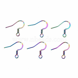 304 Stainless Steel Earring Hooks, Ear Wire, with Horizontal Loop, Rainbow Color, 17x18mm, Hole: 2mm, 21 Gauge, Pin: 0.7mm(STAS-N098-009)
