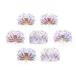 Electroplate Transparent Glass Beads, Half Plated, Lotus Flower, Plum, 10.5x14.5x7mm, Hole: 1mm(GLAA-T022-10-B01)