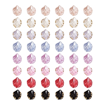 160Pcs 8 Styles Hot Stamping Opaque Resin Pendants, Flower Petal Charms, Imitation Shell & Pearl, Mixed Color, 17x15x4~4.5mm, Hole: 2~2.5mm, 20pcs/style