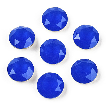 Pointed Back Glass Rhinestone Cabochons, Back Plated, Faceted, Flat Round, Blue, 14x5.8mm.