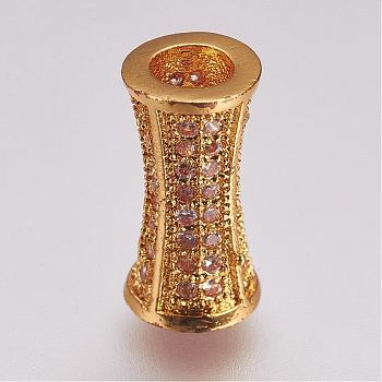 Brass Micro Pave Cubic Zirconia Beads, Tube, Golden, 12x6mm, Hole: 3mm