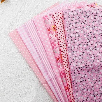 Cotton Fabric, for Patchwork, Sewing Tissue to Patchwork, Square with Flower Pattern, Pink, 25x25cm, 7 sheets/set