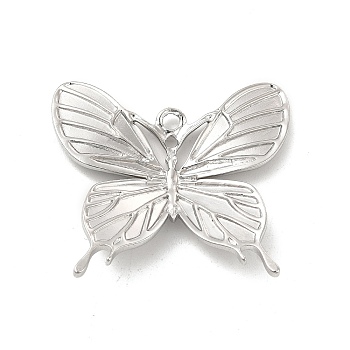 304 Stainless Steel Pendants, Butterfly Charm, Stainless Steel Color, 31.5x36x3.5mm, Hole: 2mm