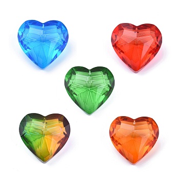 K9 Glass Rhinestone Pendants, Faceted, Heart, Mixed Color, 44x45.5x27.5mm, Hole: 1.4mm